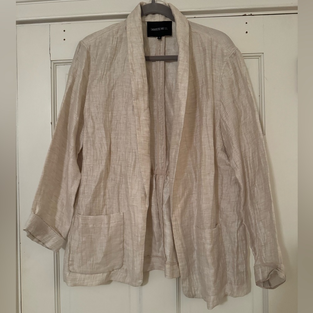 Lafayette 148 New York Women’s crinkle fabric open front jacket - cream gold L